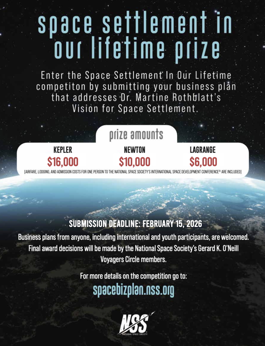 NATIONAL SPACE SOCIETY SPACE BUSINESS COMPETITION CLOSES ON FEBRUARY 15